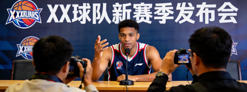 篮球运动员在发布会上接受采访